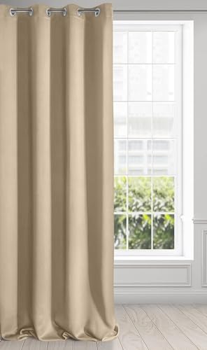 Eurofirany LOGAN Tenda Oscurante Extra Lunga 1 Unità, Occhielli, Blocco della Luce, Oscuramento della Stanza, Camera da Letto, Soggiorno, 140x270 cm, Beige