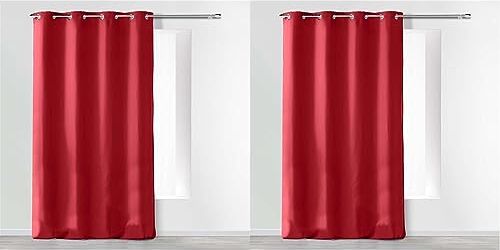 Douceur d'Intérieur tenda a occhielli microfibra unita assoluto, Poliestere, rosso, 260 x 140 cm (Confezione da 2)