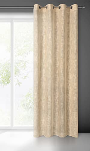 Eurofirany Tenda in lino Optic  con occhielli, 1 pezzo, Eco Boho naturale, per soggiorno, camera da letto, 140 x 250 cm, beige