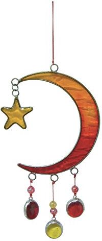 La Room Laroom  – Ciondolo a Forma di Luna con Estrellita, Colore: Rosso, Giallo