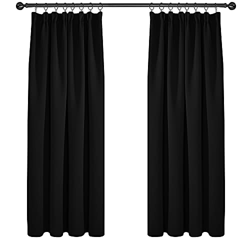 Deconovo Set di 2 tende per soggiorno moderne per porta oscuranti, isolanti termici, anti freddo, arricciacapelli, tenda ristorante e finestre, 117 x 183 cm, colore: nero