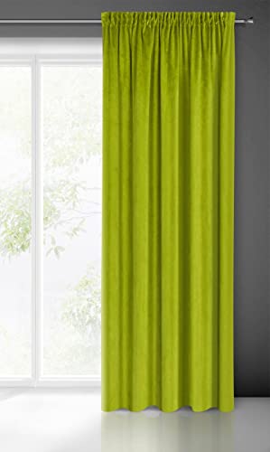 Eurofirany PIERRE Tenda in Velluto con Fettuccia Arricciatenda 1 Pz. Tenda Termica Isolante in Velluto, Opaca, Oscurante, Per cameretta, Soggiorno, 140x300 cm, Verde Oliva