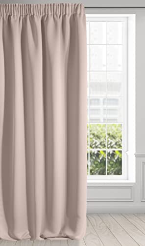 Eurofirany LOGAN Tenda Oscurante Extra Lunga 1 Unità, Rod Pocket, Fettuccia Arricciatenda, Blocco della Luce, Oscuramento della Stanza, Camera da Letto, Soggiorno, 135x270 cm, Rosa Cipria