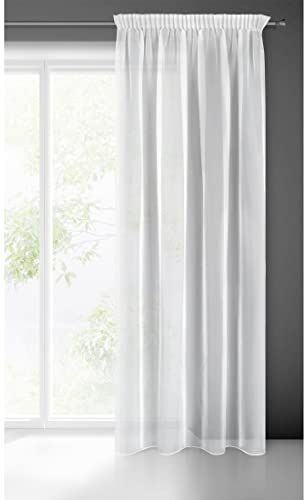 Eurofirany LUCY Tenda in Voile, Tenda Trasparente con Fettuccia Arricciatenda 1 Unità, Camera da Letto, Soggiorno, Cucina, 140 x 270cm, Bianco