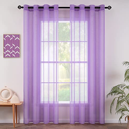 MIULEE Tende Trasparenti in Voile Con Occhielli Morbidi Finestre per Camera da Letto e per Salotto Eleganti Soggiorno 2 Pannelli 140x245cm Viola Chiaro