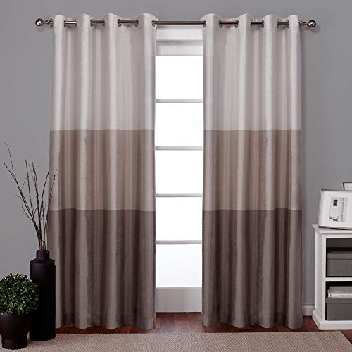 Exclusive Home Curtains Exclusive Home Tende Exclusive Home Chateau a Righe in Seta Sintetica con Occhielli Tenda della Finestra Pannello Coppia, Poliestere, Taupe, 54x84