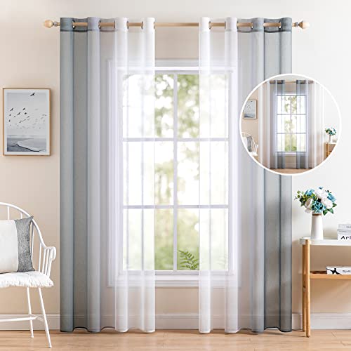 MIULEE Tende Voile Trasparenti per Interni Finestre con Occhielli Sfumato Tenda per Soggiorno Decorative Balcone e Camera da Letto Salotto Leggero 2 Pannelli 140X160 CM Bianco Grigio