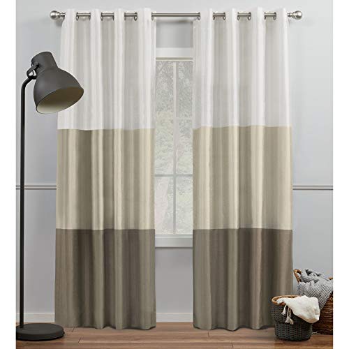 Exclusive Home Curtains Chateau Tenda a righe in seta sintetica con occhielli, 137 x 213 cm, colore: Bianco/Sabbia