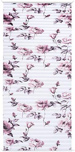 Gardinia Wohnidee Tenda plissettata con rose, Montaggio nell'imbotte, Opaco, Tenda a pacchetto, Incl. 4 supporti e 2 clip, Bianco/Rosa, 60 x 130 cm (LxH)