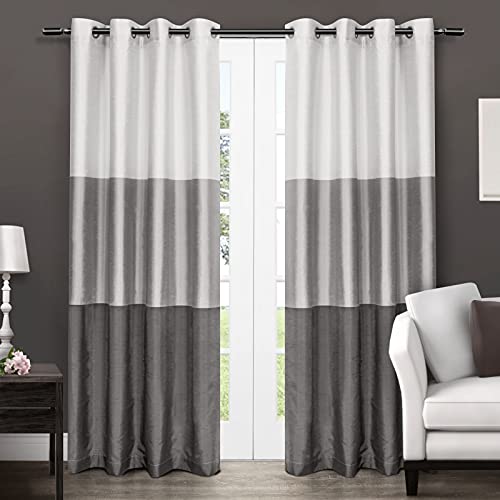 Exclusive Home Curtains Exclusive Home Tende Exclusive Home Chateau a Righe in Seta Sintetica con Occhielli Tenda della Finestra Pannello Coppia, Poliestere, Black Pearl, 54x108