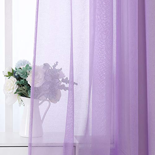 MIULEE 2 Pezzi Tende Voile Trasparenti in Poliestere Resistente con Passanti per Camera da Letto Soggiorno Salotto 140X215 CM Viola Chiaro