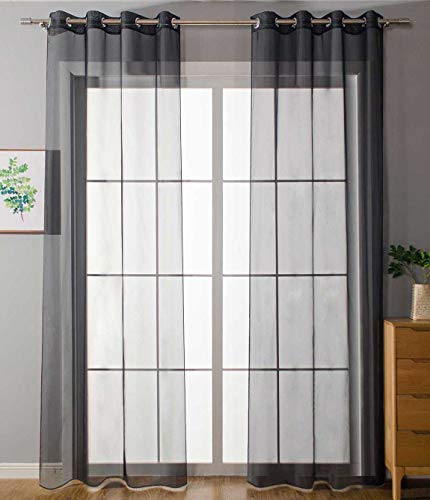 Gardinenbox Set di 2 tende trasparenti Uni, 245 x 140 cm (altezza x larghezza), colore nero, con occhielli e chiusura a nastro, per soggiorno, 20332-cn2