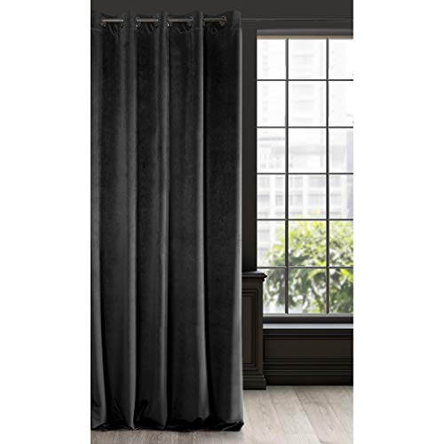 Eurofirany ria Oscurante, Occhielli-1 pz, Tenda Extra Lunga, Elegante, Tinta Unita, Soggiorno, Camera da Letto, Densità 290 g/m², Poliestere, Nero, 140x250 cm