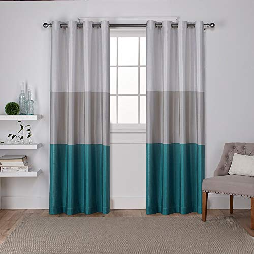 Exclusive Home Curtains Exclusive Home Tende Exclusive Home Chateau a Righe in Seta Sintetica con Occhielli Tenda della Finestra Pannello Coppia, Poliestere, Teal, 54x84