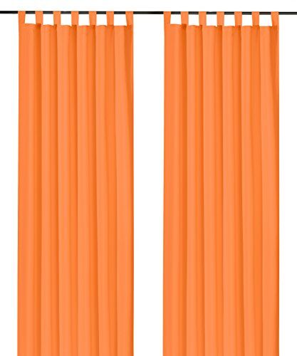 heimtexland ® Tenda decorativa con passanti e fascia arricciata, tinta unita, colore arancione, 245 x 140 cm