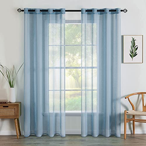 MIULEE Tende Trasparenti in Voile Con Occhielli Finestre per Camera da Letto e per Salotto Eleganti Soggiorno 2 Pannelli 140x185cm Blu Acciaio