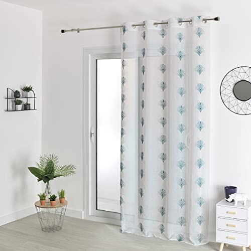 HomeMaison.com Tenda effetto lino ricamato, 140 x 240 cm, colore: Blu pavone