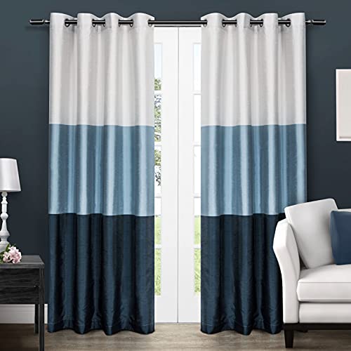 Exclusive Home Curtains Exclusive Home Tende Exclusive Home Chateau a Righe in Seta Sintetica con Occhielli Tenda della Finestra Pannello Coppia, Poliestere, Indigo, 54x84