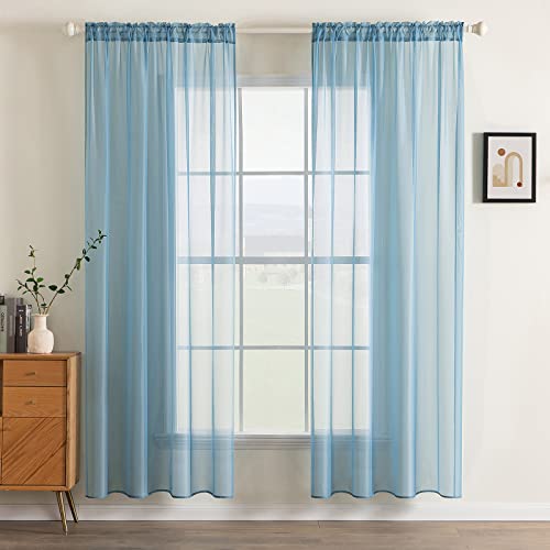 MIULEE Tende Voile Trasparenti con Passanti per Camera da Letto Soggiorno Tende per Letto Matrimoniale con Anelli per Finestre Moderne 2 Pannelli per Cameretta 140X145 CM Blu Grigio