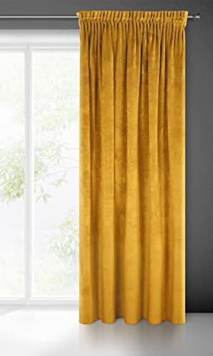 Eurofirany VILLA Tenda Oscurante, Tenda con Fettuccia Arricciatenda 1 pz, Tenda Extra Lunga, Elegante, Tinta Unita, Soggiorno, Camera da Letto, Densità 290 g/m², 140x270 cm, Giallo Senape