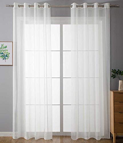 Gardinenbox Set di 2 tende trasparenti Uni, 225 x 140 cm (altezza x larghezza), colore bianco, con occhielli, chiusura a nastro, per soggiorno, 20332-cn2