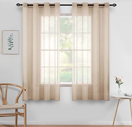 MIULEE Tende Trasparenti in Voile Con Occhielli Morbidi Finestre per Camera da Letto e per Salotto Eleganti Soggiorno 2 Pannelli 140x137cm Cachi Chiaro