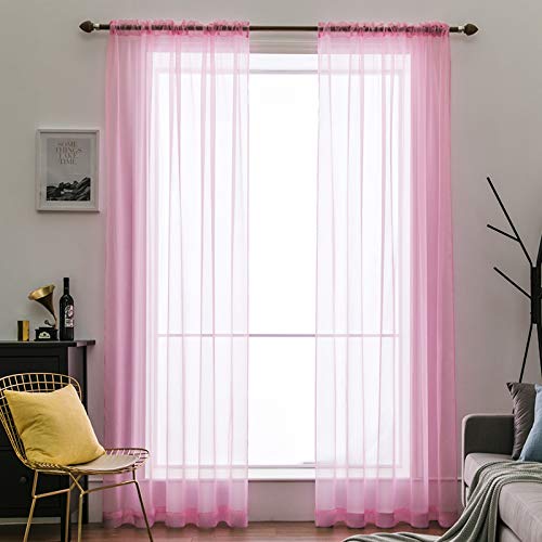 MIULEE Tende Trasparenti Con Passanti Morbidi Finestre per Salotto Eleganti Soggiorno per Camera da Letto e Tende Cameretta Bambini 2 Pannelli 140x175cm Rosa