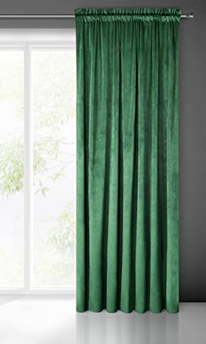 Eurofirany PIERRE Tenda in Velluto con Fettuccia Arricciatenda 1 Pz. Tenda Termica Isolante in Velluto, Opaca, Oscurante, Per cameretta, Soggiorno, 140x300 cm, Verde Scuro