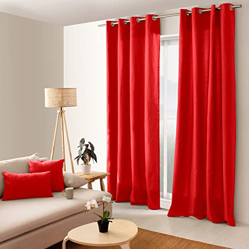 Enjoy Home Tenda Panama 8 Occhielli Argento Diametro 4 cm 100% Cotone Tessuto Certificato Oeko-Tex 135 x 240 cm Rosso