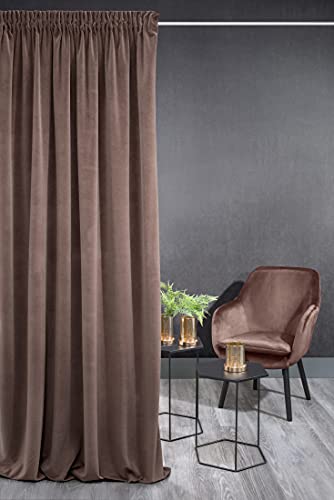 Eurofirany KRISTI Tenda in velluto con Fettuccia Arricciatenda 1 pz. Tenda Termica, Tenda Oscurante per Camera da Letto, Soggiorno e Sala da Pranzo, Densità 330g/m², 140x270 cm, Caffè