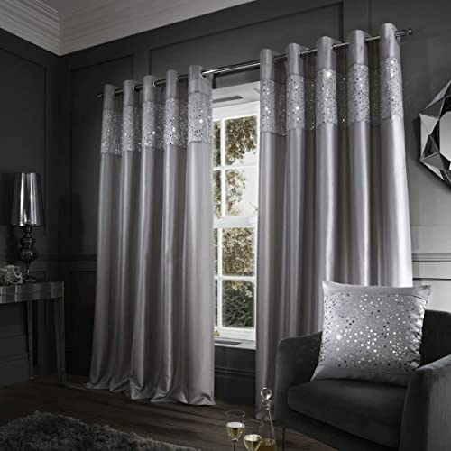 Catherine Lansfield Glitzy tenda con occhielli, 66 x 228,6 cm, grigio