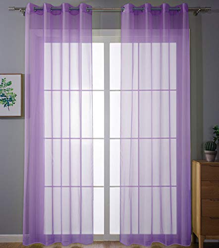 Gardinenbox 203322 Set di 2 tende trasparenti per soggiorno e soggiorno, in voile, con occhielli, chiusura a nastro, 245 x 140 cm (altezza x larghezza), colore: viola, 203322