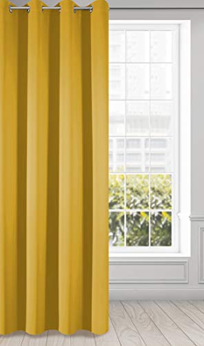 Eurofirany LOGAN Tenda Oscurante Extra Lunga 1 Unità, Occhielli, Blocco della Luce, Oscuramento della Stanza, Camera da Letto, Soggiorno, 135x250 cm, Giallo Senape