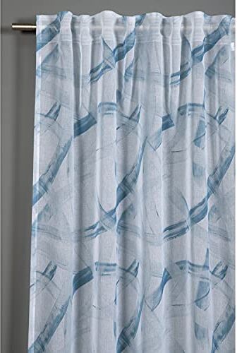 Gardinia Tenda con Occhielli Nascosti e Nastro Integrato, Voile Dolly con Stampa, Traslucido e trasparente, Azzurro, 140 x 245 cm