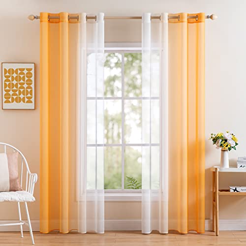 MIULEE Tende Voile in Poliestere Trasparenti Occhielli Sfumato per Soggiorno Camera da Letto Bagno Cucina Camera da Bambino Tenda Finestra Balcone Casa con 2 Pannelli 140X225CM Arancione