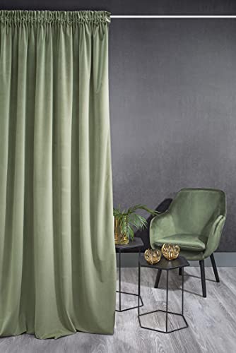 Eurofirany KRISTI Tenda in velluto con Fettuccia Arricciatenda 1 pz. Tenda Termica, Tenda Oscurante per Camera da Letto, Soggiorno e Sala da Pranzo, Densità 330g/m², 140x270 cm, Verde Chiaro