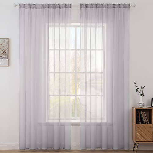 MIULEE Tende Trasparenti Con Passanti Morbidi Finestre per Salotto Eleganti Soggiorno per Camera da Letto e Tende Cameretta Bambini 2 Pannelli 140x175cm Grigio Chiaro