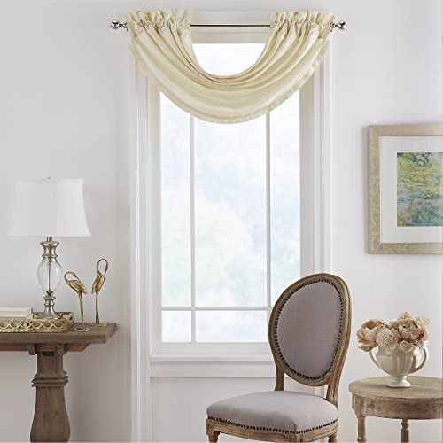 Elrene Home Fashions Versailles, mantovana oscurante in finta seta, con tasca per asta, plissettata, tinta unita, a cascata, 132,1 x 91,4 cm (1, avorio