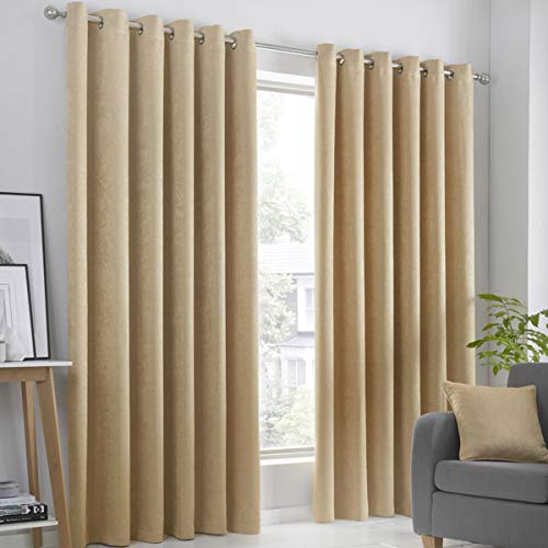 Fusion Strata Coppia di tende con occhiello oscurante 168 cm larghezza x 228 cm lunghezza, Ocra