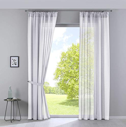 Gardinenbox Nizza, set di 2 tende in voile di cotone, semitrasparente trasparente, con nastro per tenda e coulisse, 100% poliestere, bianco, altezza 254 x larghezza 135 cm