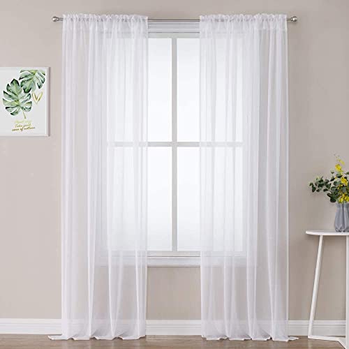 MIULEE Tende 2 Pannelli Trasparenti in Voile con Passanti Morbidi Finestre per Camera da Letto e Soggiorno 140x225cm Bianco