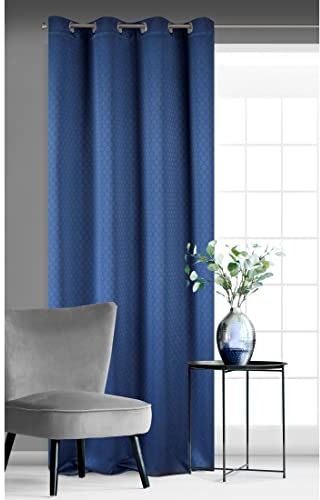 Eurofirany Rivet Tenda Jacquard con Occhielli, Semplice ed Elegante, di Alta qualità, per Camera da Letto e Soggiorno, Tela, Blu Mare, 135 x 250 cm