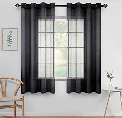 MIULEE Tende Trasparenti in Voile Con Occhielli Morbidi Finestre per Camera da Letto e per Salotto Eleganti Soggiorno 2 Pannelli 140x137cm Nero