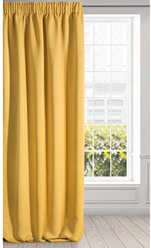 Eurofirany LOGAN Tenda Oscurante Extra Lunga 1 Unità, Rod Pocket, Fettuccia Arricciatenda, Blocco della Luce, Oscuramento della Stanza, Camera da Letto, Soggiorno, 135x270 cm, Giallo Senape