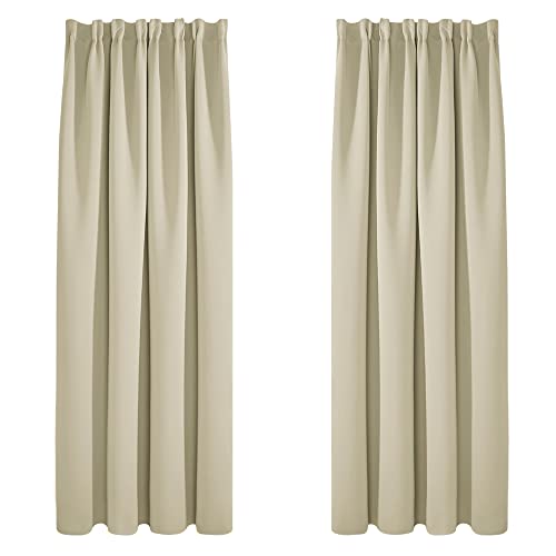 Deconovo Tende Oscuranti Camera da Letto 2 Pezzi, Termiche Isolanti, Tende Coprente e Moderne per Finestre Interni, 140x175 CM (Larghezza x Altezza), Beige