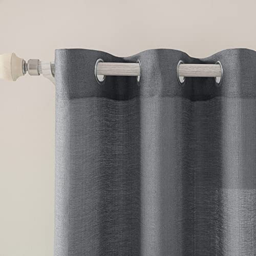 MIULEE Tende Lino Trasparenti Voile Bianche con Anelli per Camera da Letto Salotto Soggiorno Moderne Eleganti Finestre di Casa 140X260 CM Grigio Scuro