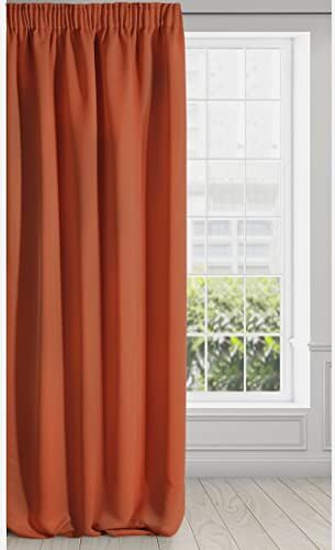 Eurofirany LOGAN Tenda Oscurante Extra Lunga 1 Unità, Rod Pocket, Fettuccia Arricciatenda, Blocco della Luce, Oscuramento della Stanza, Camera da Letto, Soggiorno, 135x270 cm, Rosso Mattone