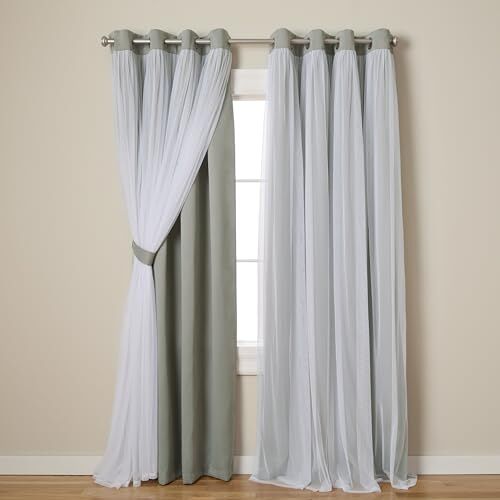 Exclusive Home Curtains Exclusive Home Catarina Coppia di tende oscuranti e velate con occhielli superiori, 132 x 244 cm, colore: grigio chiaro