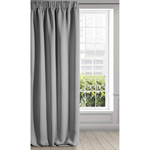 Eurofirany Logan Tenda Oscurante Extra Lunga-1 unità, Rod Pocket, Fettuccia Arricciatenda, Blocco della Luce, Oscuramento della Stanza, Camera da Letto, Soggiorno, Poliestere, Argento, 135x270 cm