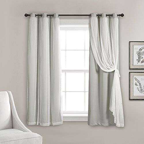 Lush Decor Tende a pannello con occhielli trasparenti con rivestimento oscurante isolato, set di tende oscuranti per finestre, 96,5 x 160 cm, grigio chiaro